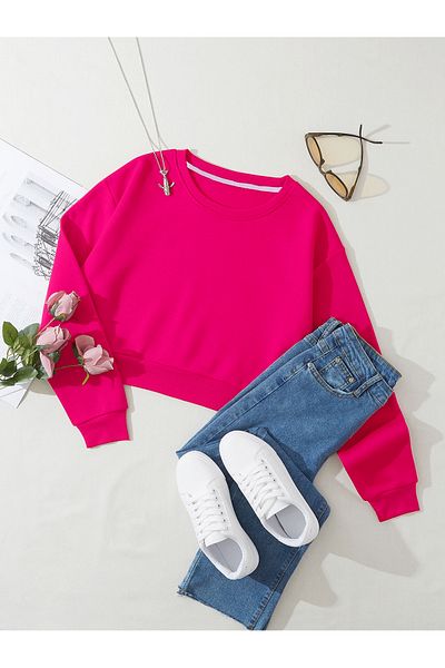Ginevra Hanorac oversize pentru damă, crop de bază, cu fleece în interior