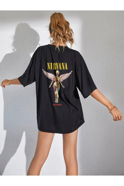 bellanova تي شيرت نيرفانا كبير الحجم للجنسين - طباعة خلفية وطباعة رقمية