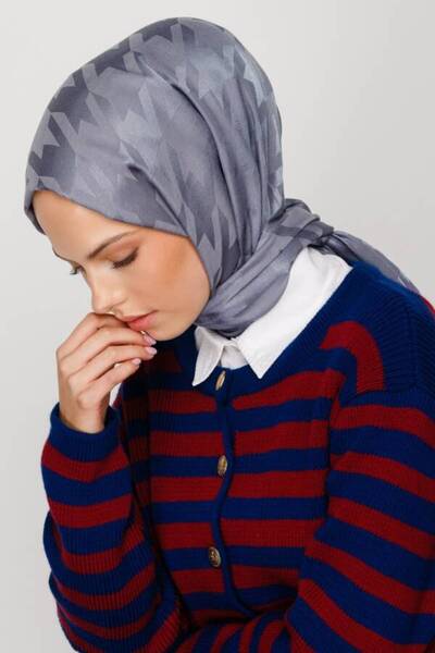 VALORSCARF Kurşuni Kazayağı Desen Ipeksi Jakar Şal