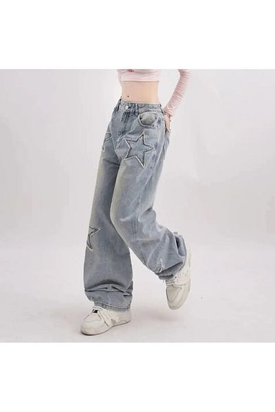 DENOKMODA Y2K RECYCLED BAGGY POCKET STAR JEAN PANTS