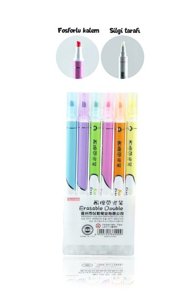 Kids Like Double Sided Highlighter Set with 6 Colors and Eraser