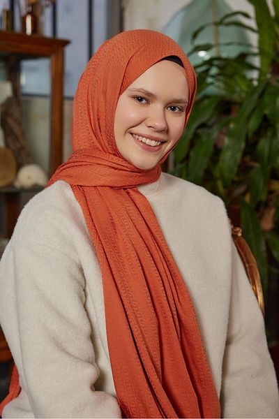 Şalland S Pattern Jacquard Texture Shawl Orange