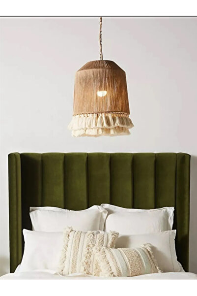 BYTE Rustik Sarkıt Huni Hasır Jüt Ip Dolama Makrome Avize Gece Püsküllü Kablolu Duylu Bohem Aydınlatma