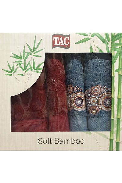 Taç Blue and Claret Red Bamboo Bath Set - South