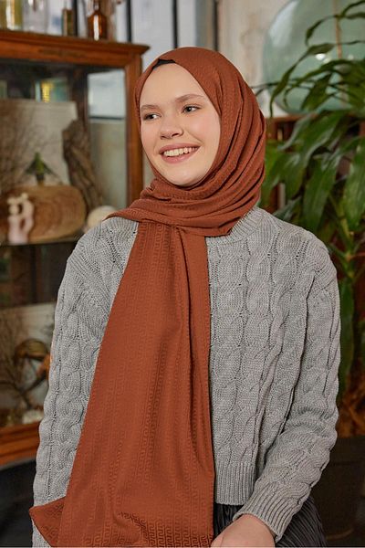 Şalland S Pattern Jacquard Texture Shawl Caramel