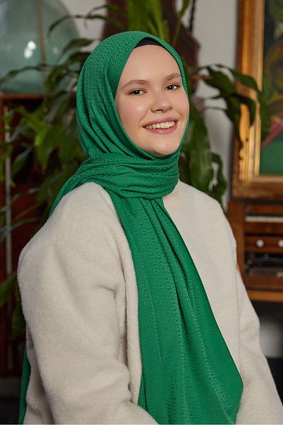 Şalland S Pattern Jacquard Texture Shawl Leaf Green