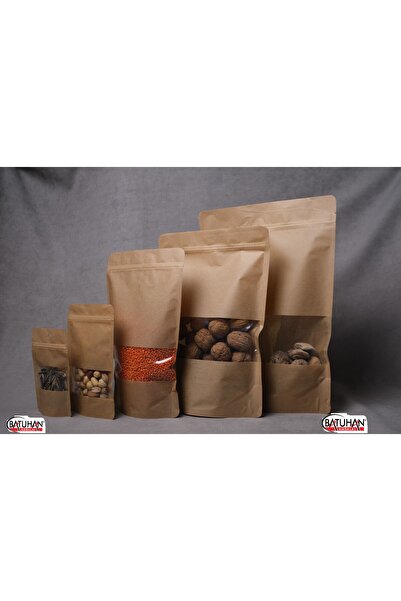 BATUPACK Doypack Ambalaj-kraft Pencereli Kilitli (16x27x4 Cm ) 100 Adet