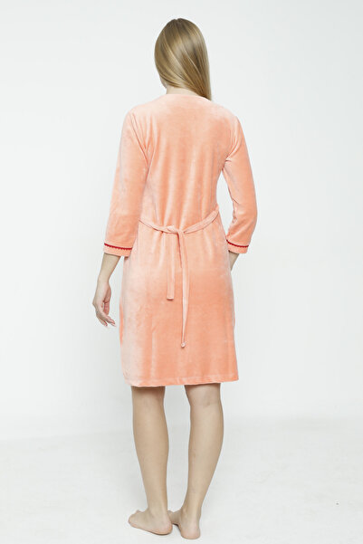 İntensive women's embroidery detailed zipper pocket cotton velvet dress