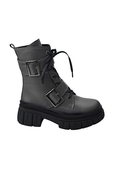 Impero Kalın Atkılı Gri Hakiki Deri Bot