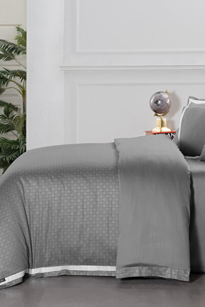 Sarev Sarov Gray King Size (King Size) 100% Cotton Satin 400 TC Duvet Cover Set