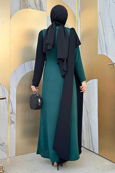 Bym Fashion Φόρεμα One Shoulder Bow Epaulettes Διπλό Χρώμα 3862 Emerald