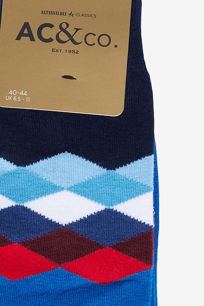 ALTINYILDIZ CLASSICS Men's Blue Patterned Blue Cotton Casual Socks
