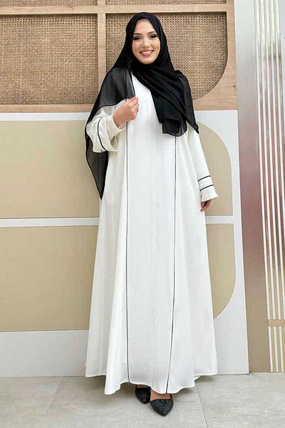 Bym Fashion Full Size Ferace s detailem linky a zipem Bym11 Ecru
