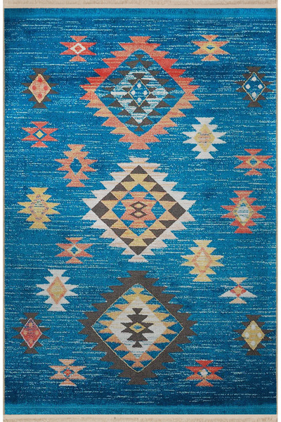 Rugs Modern Halı Δημιουργικό vintage διακοσμητικό χαλί με μπλε θέμα και έθνικ...