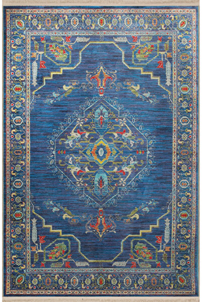 Rugs Modern Halı Navy Blue Themed Multicolor Traditional Motif Patterned Crea...