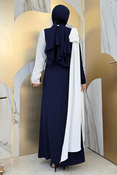 Bym Fashion Φόρεμα One Shoulder Bow Epaulettes Διπλό Χρώμα 3862 Navy Blue