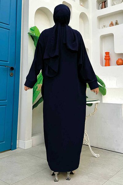 Bym Fashion Κεντητό Σετ Λεπτομερή Abaya και Φόρεμα 8486 Navy Blue