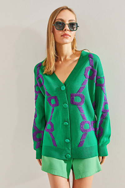 Bianco Lucci Women's Süzene Embroidered Oversize Knitwear Cardigan