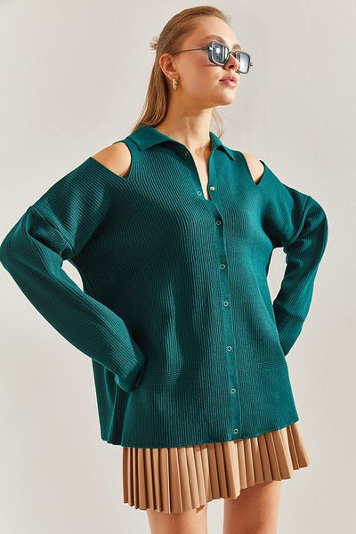 Bianco Lucci Damen Strickjacke mit tiefem Schulterausschnitt und tiefem Kragen