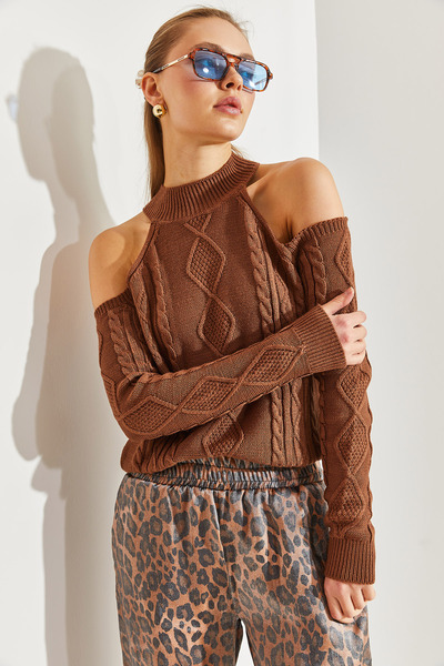 Bianco Lucci Dámský pletený svetr se zapletenými rameny