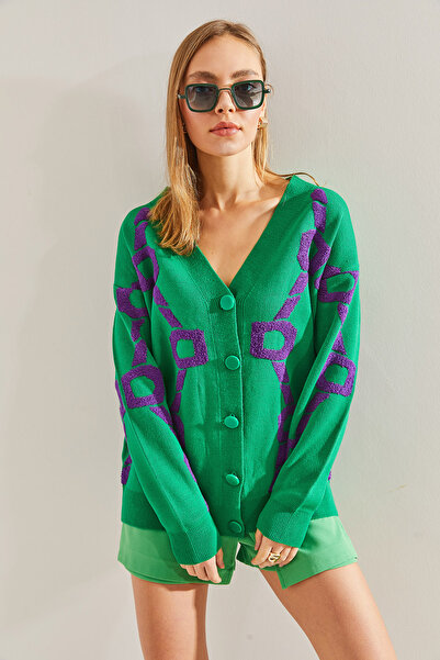 Bianco Lucci Women's Süzene Embroidered Oversize Knitwear Cardigan