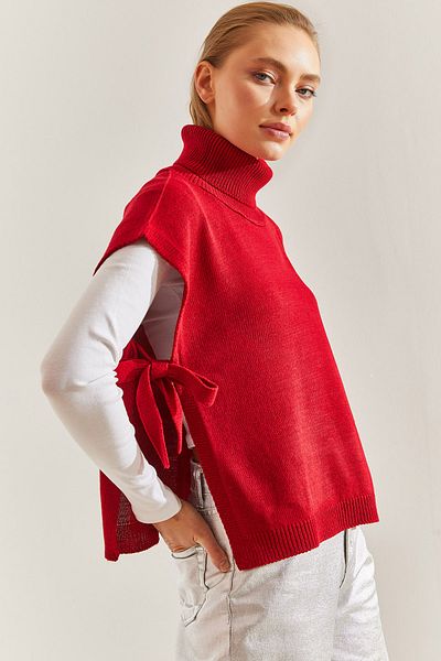 Bianco Lucci Women's Turtleneck Belt Tie Knitwear Sweater