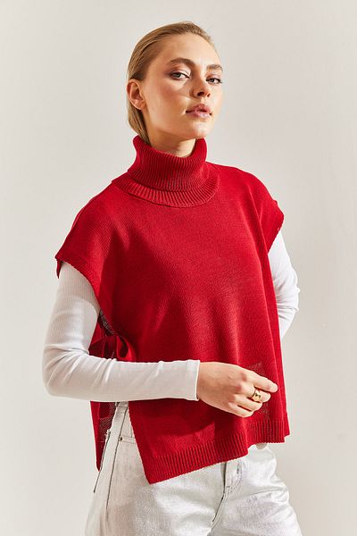 Bianco Lucci Women's Turtleneck Belt Tie Knitwear Sweater