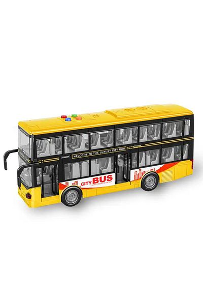 OYUNCAK STORE Double Decker City Bus Doors with Frictional Light and Sound Yellow Tour Sightseeing Bus