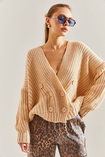 Bianco Lucci Women's Braided Six-Button Knitwear Cardigan