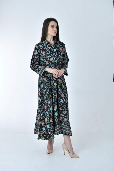 Gezgin tekstil ve aksesuar (LONG ETHNIC PATTERNED COMFORTABLE CUT SILK DRESS)