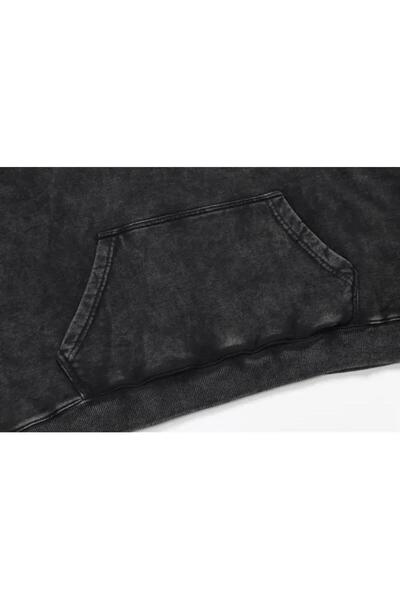 Touz Moda Metallica Printed Washed Vintage Unisex Oversize Hooded Sweatshirt