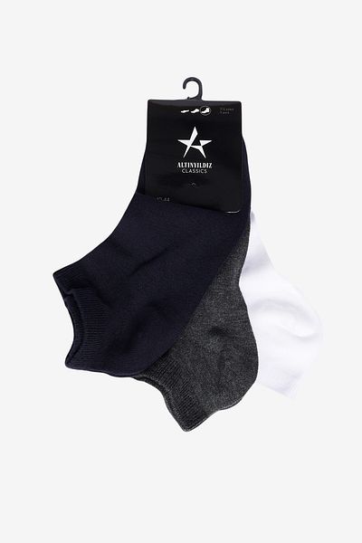 ALTINYILDIZ CLASSICS Men's LACIAN-ANTHRACITE-WHITE 3-Piece Bamboo Booties Socks