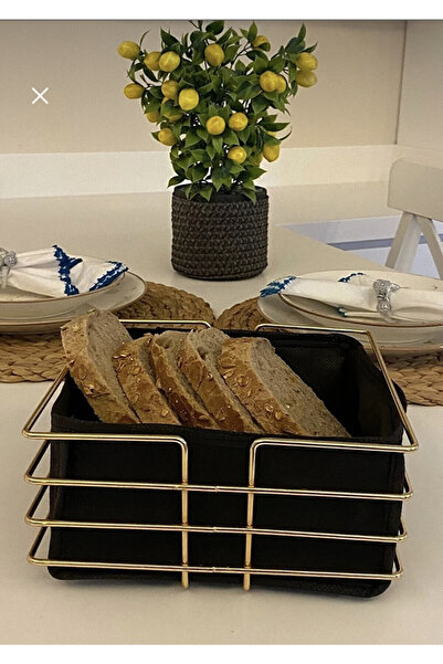 BENDİ HOUSE Gold Metal Square Bread Bowl