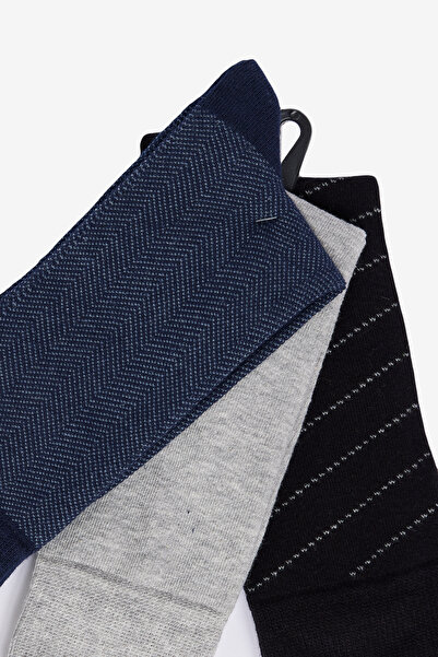 AC&Co / Altınyıldız Classics STD Erkek Siyah-Gri Desenli 3'lü Soket Çorap Klasik