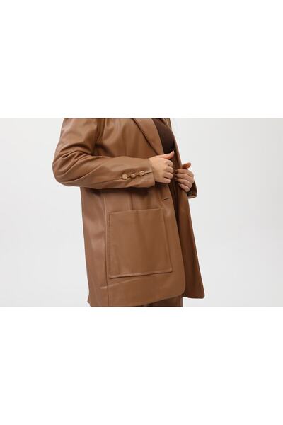 OUZ Fashion Дамско яке от изкуствена кожа със стандартно закопчаване и яка с джобове