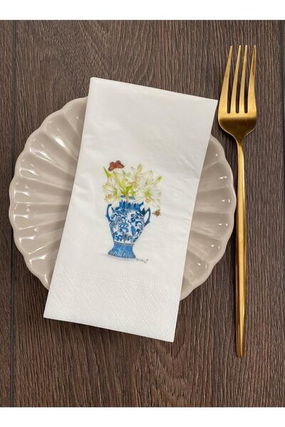 busrasdesign Bleu Blanc Fly Printed Napkin 16 Pieces