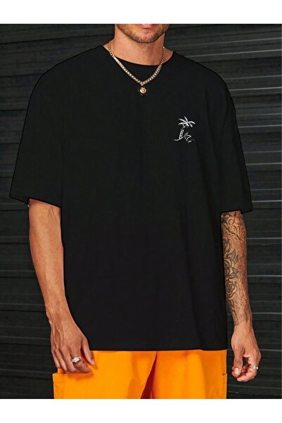 MOONBULL Tricou cu detaliu cu imprimeu cu o singură palmă pentru bărbați