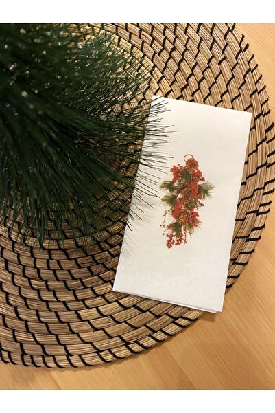 busrasdesign Yeni Yıl Sarkıt Kozalak Baskılı Sunum Peçetesi 16'lı