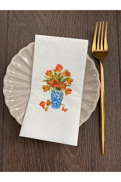 busrasdesign بلو بلانك باقة مناديل مطبوعة حمراء 16 قطعة