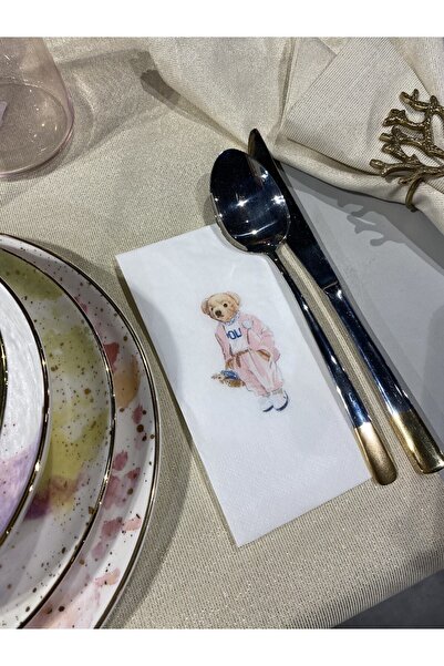 busrasdesign مجموعة تيدي بير الوردية المطبوعة منديل العرض 16 قطعة