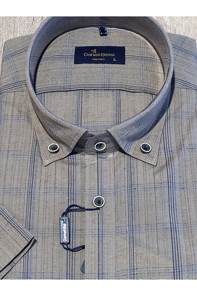 Daniel Bessi Κοντομάνικο κανονική εφαρμογή με τσέπες Navy Blue Checkered Earth Classic Ανδρικό πουκάμισο
