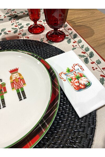 busrasdesign منديل عرض مطبوع عليه برطمان حلوى السنة الجديدة 16 قطعة