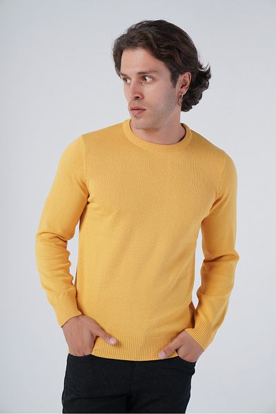 Trist Star Men's Yellow 100% Cotton Crew Neck Knitwear Sweater Trist-1101