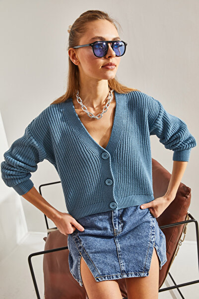 Bianco Lucci Women's Three-Button Corded Knitwear Cardigan