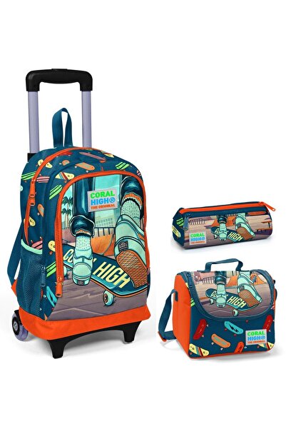 Coral High مجموعة حقيبة ممسحة التزلج للأولاد - عجلات مضيئة