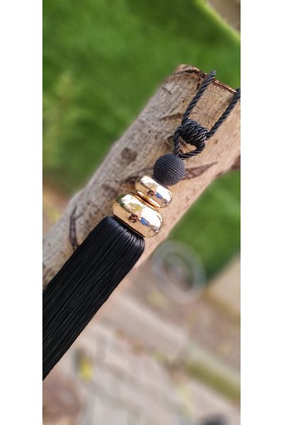 Akcan Black Color Gold Panama Long Bracelet