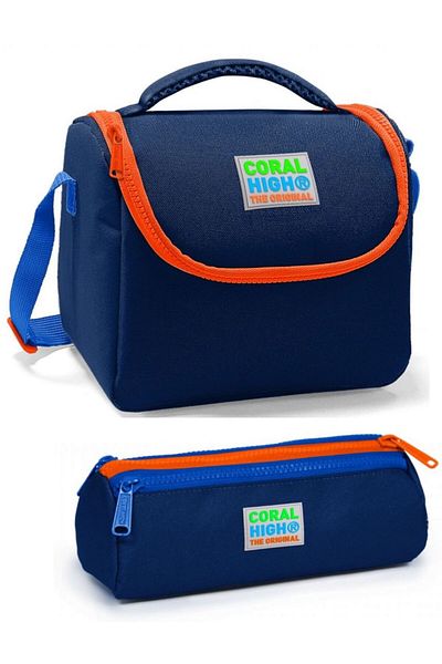 Coral High Set cutie de prânz pentru băiat, albastru bleumarin, portocaliu