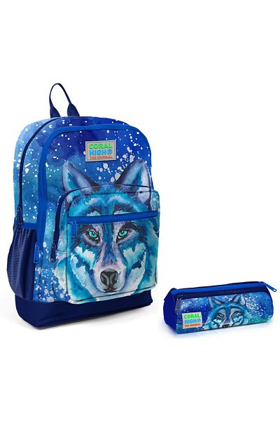 Coral High Set rucsac și pix pentru școala primară Blue Wolf