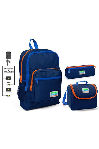 Coral High Navy Blue Boy's Primary School Bag Set - With USB Port