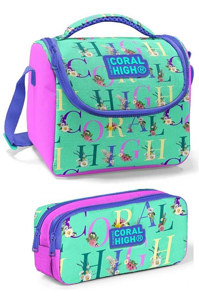 Coral High Purple Pink Water Green Girl's Lunch Box Set
